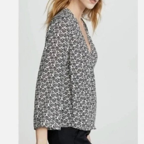 A.L.C. Ray Silk Wrap Blouse – Black & White Boho Floral – Size 4 – NWT - Picture 5 of 9